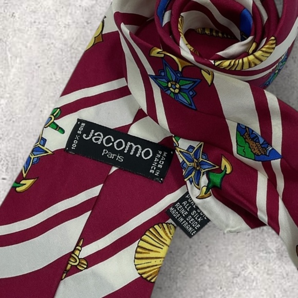 JACOMO Red/White Striped Silk LUXURY Tie FRANCE - Picture 3 of 5